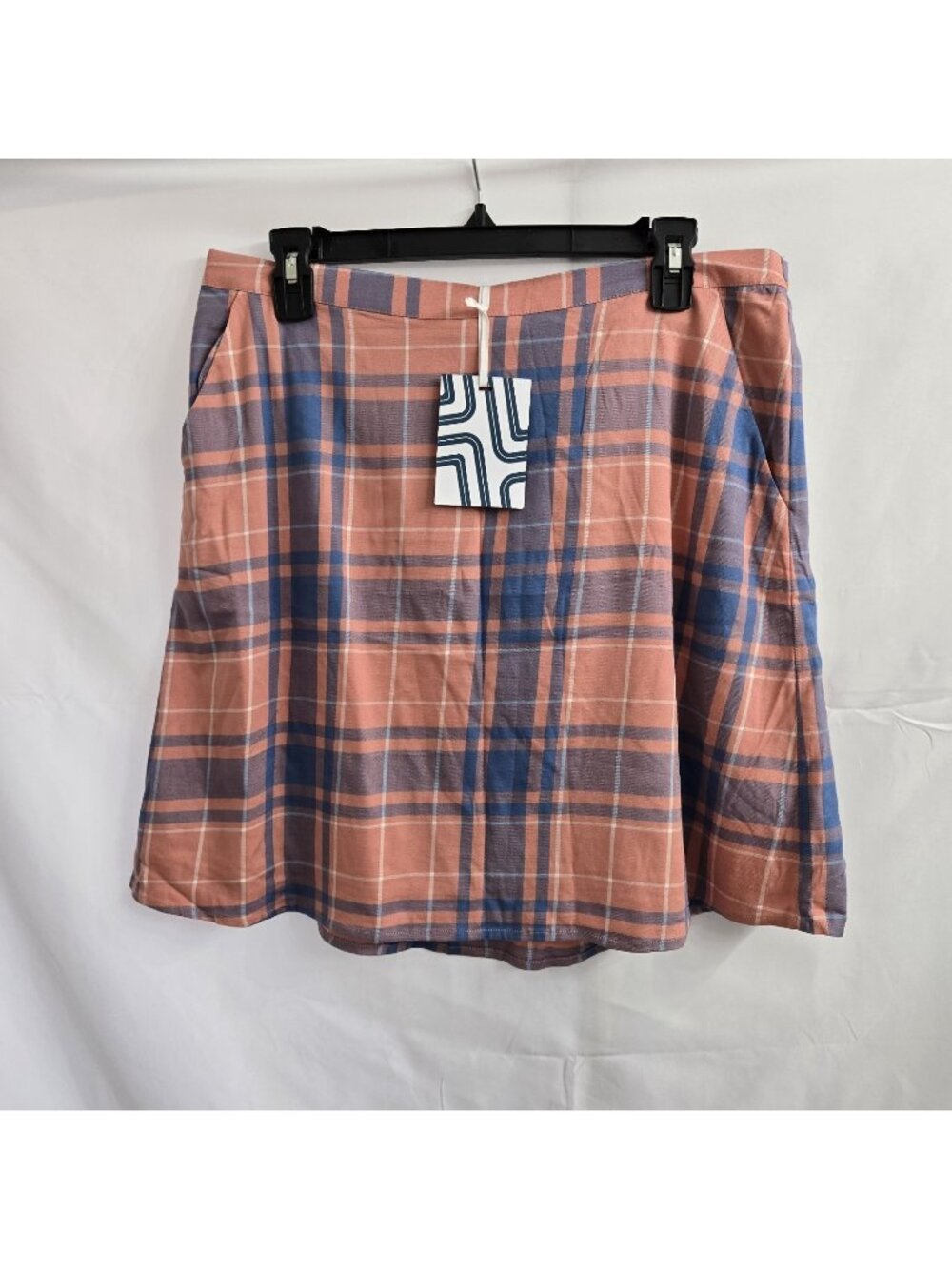 NWT Market & Spruce Plaid Skirt Coral Blue Mini Juniors Size Large